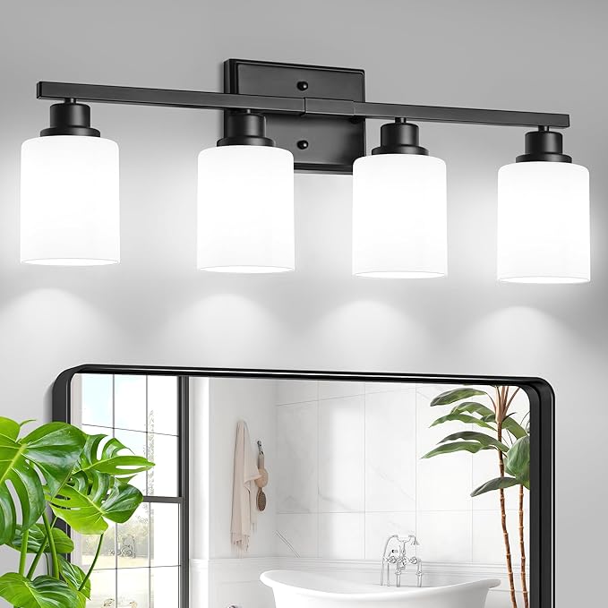 Unicozin 4-Light Bathroom Light Fixtures, Modern Black Vanity Light Over Mirror by Unicozin