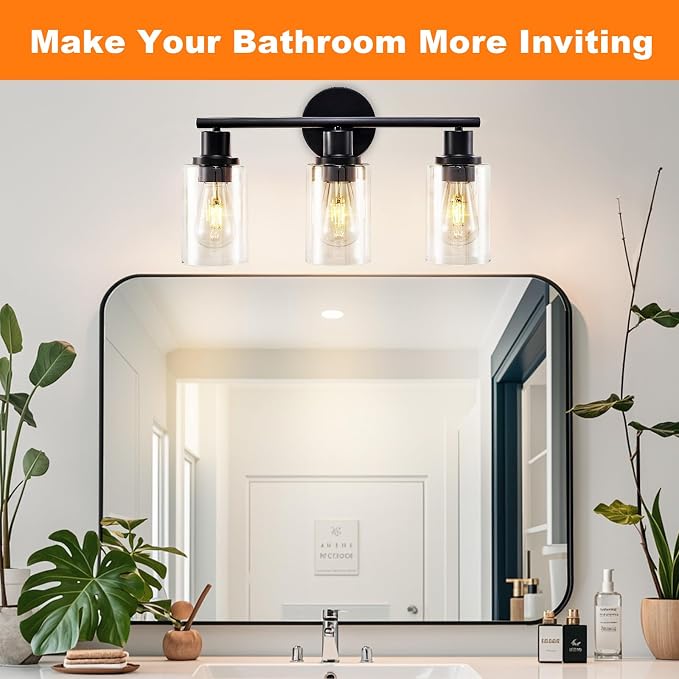 DLLT 3-Light Bathroom Light Fixtures: Black Modern Vanity Lights - Image 5