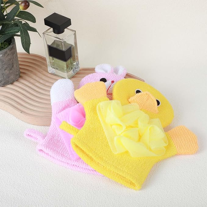 JIEYAO 2 Pcs Bath Mitt Washcloths Gloves, Cute Cartoon Exfoliating Glove Body - Image 7