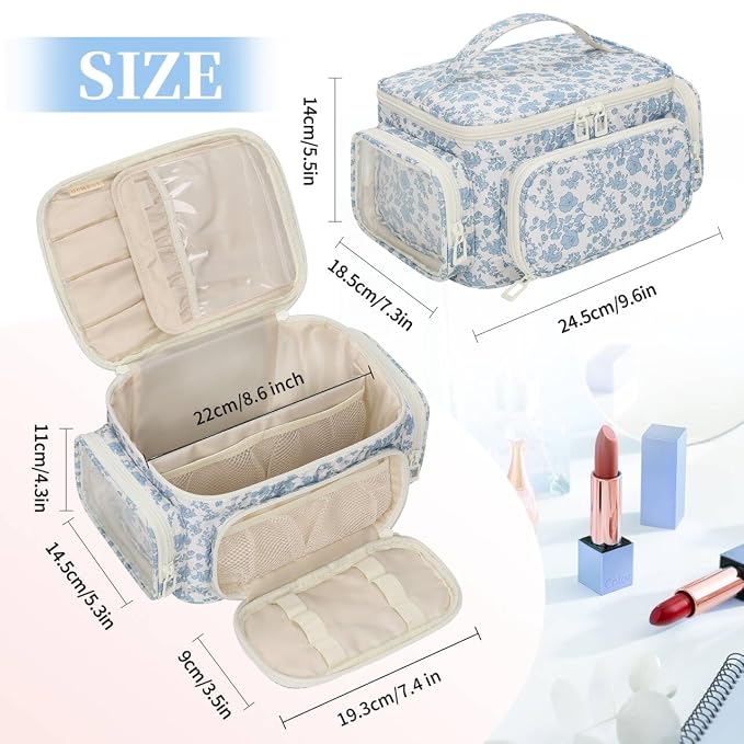 Makeup Bag with Multi-Pockets, Travel Cosmetic Bag with 2 Transparent Side - Image 5