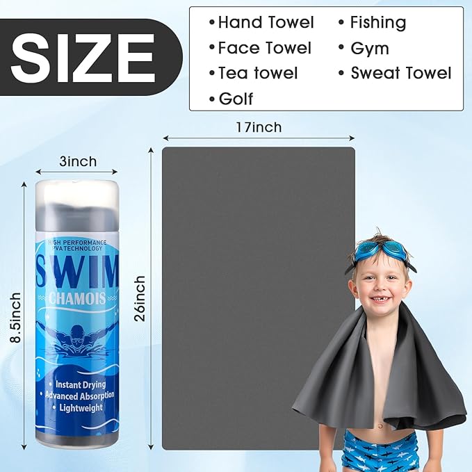 SmoothNovelty 2 Pack Swim Chamois Towel Water Absorbent Quick Dry Towel Shammy - Image 2