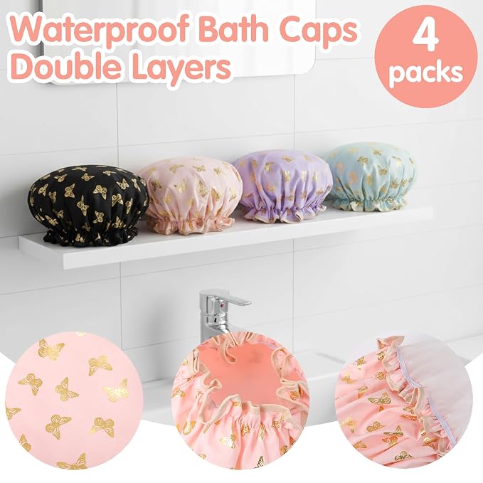 Yuanchu 4 Pcs Waterproof Shower Caps - Image 3