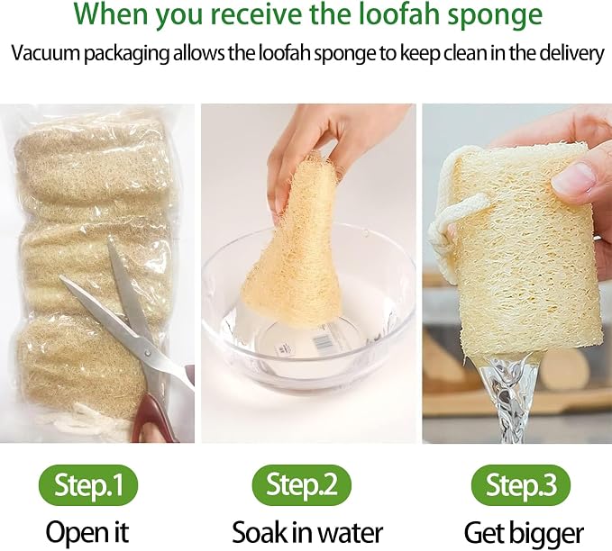 Natural Loofah Sponge, Organic Bath Loofah Pack, Lufas Exfoliating Body Scrubber - Image 5
