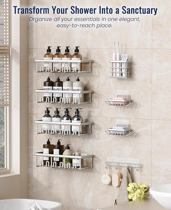 8 Pack Adhesive Rustproof Shower Shelves - Image 3