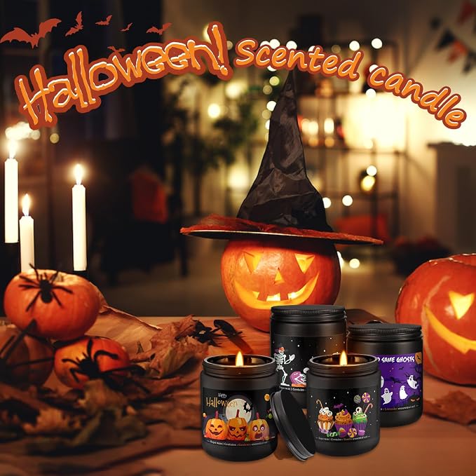 4 Pack Black Halloween Scented Candles -7oz Soy Wax Candles - Image 9