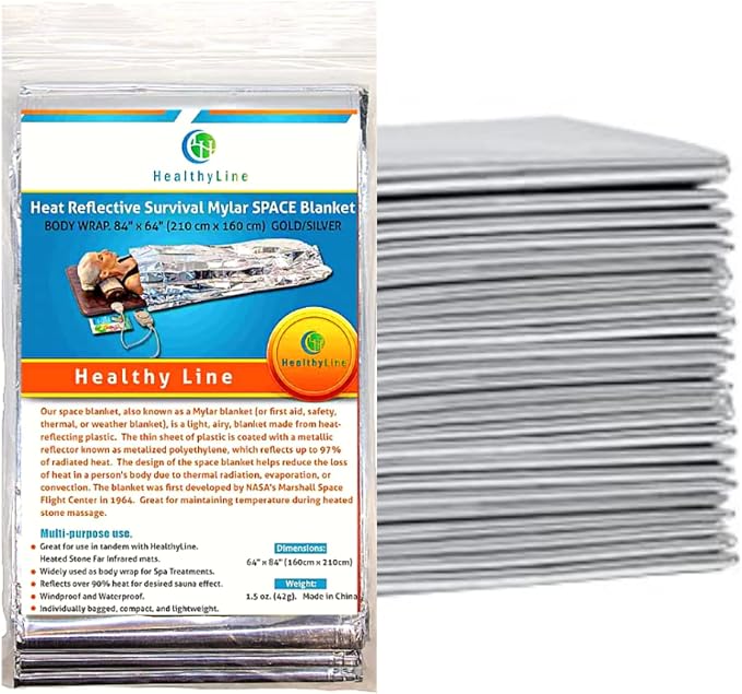 Emergency Mylar Foil Blanket 50-PACK by HealthyLine