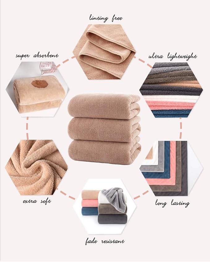 Lumimi Towels 3 Piece Very Soft Microfiber Bath Towel Set Super Absorbent Light - Image 4