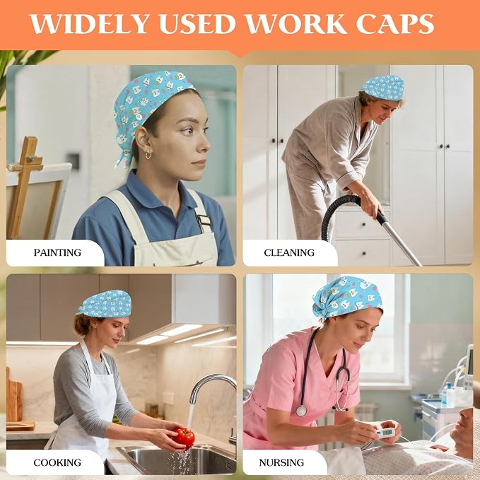 Adjustable Scrub Cap with Buttons & Sweatband, Working Hat with Elastic Tie Back - Image 7