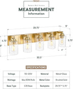 5-Light Bathroom Light Fixtures, 30 Inch Brushed Gold Vanity Light - Image 2