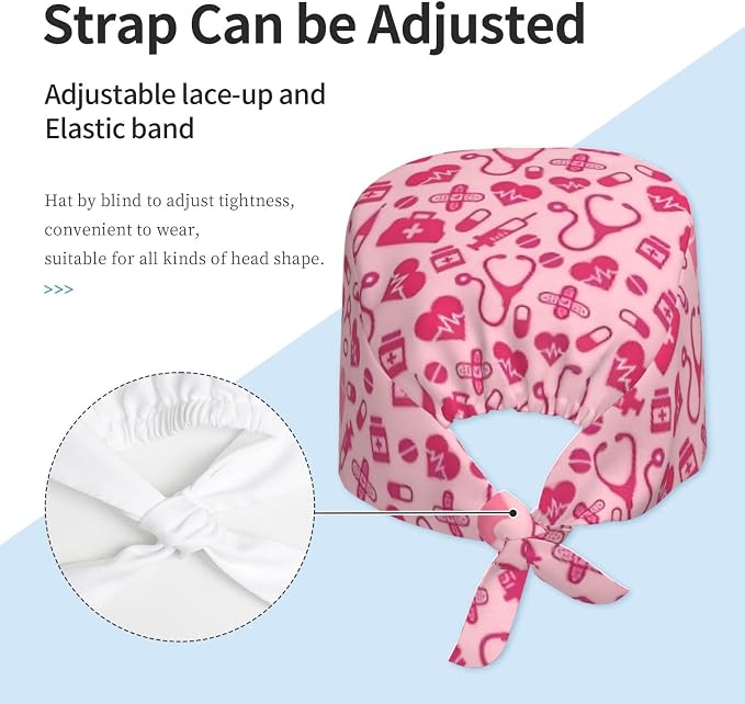 Working Cap Scrub Caps with Sweatband Adjustable Tie Back Hat Nurse Surgical - Image 2