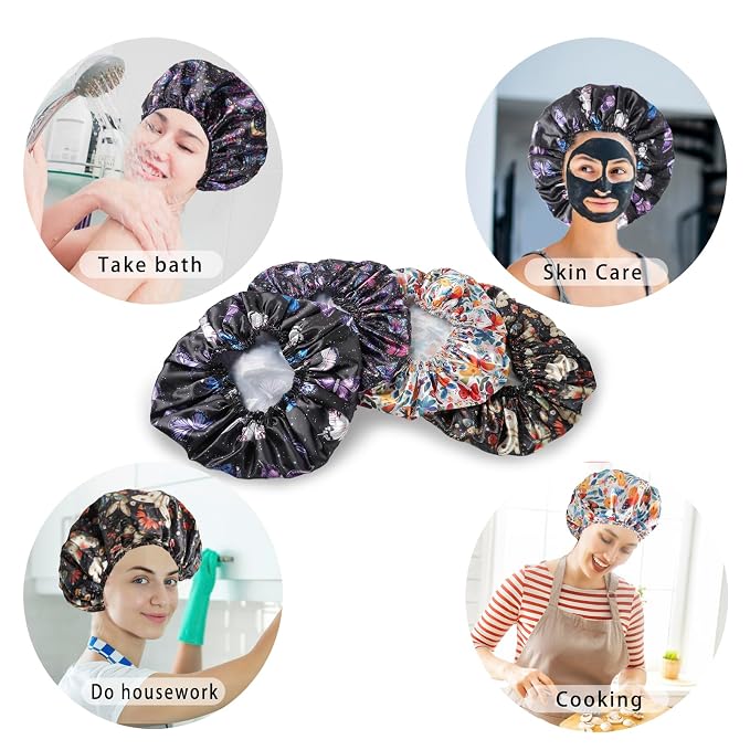 Shower Cap for Women, Double Layers Shower Caps Reusable Waterproof, Bathing - Image 6