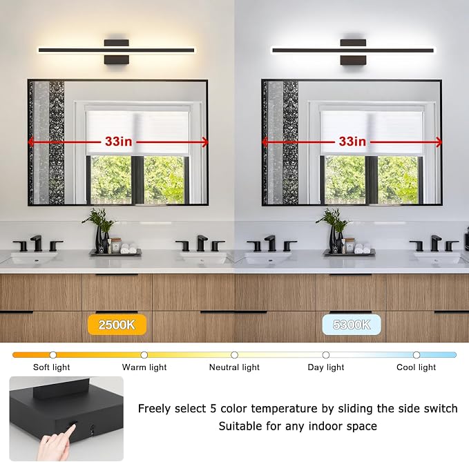 JUSHENG Black Vanity Lights for Bathroom, 5CCT Dimmable Bathroom Lights Over - Image 4