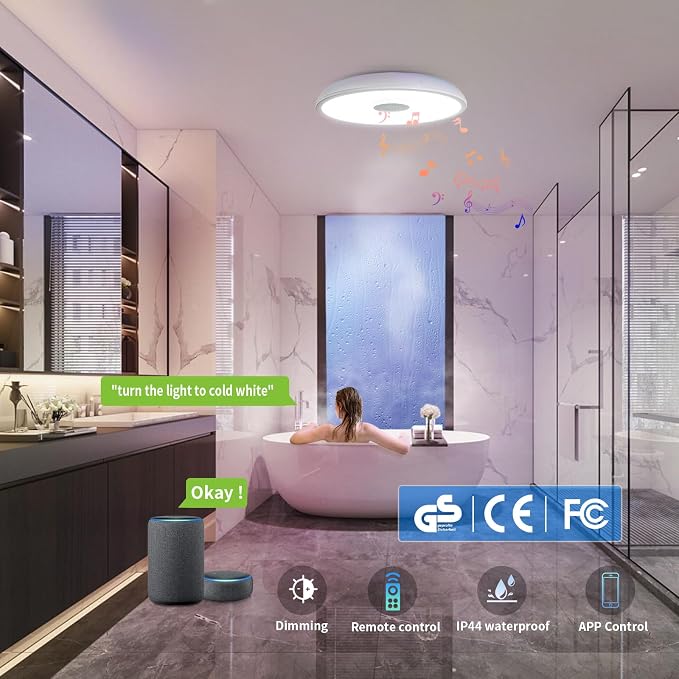 Smart Waterproof LED Flush Mount Ceiling Light Fixture, 11 inch 18W, - Image 2