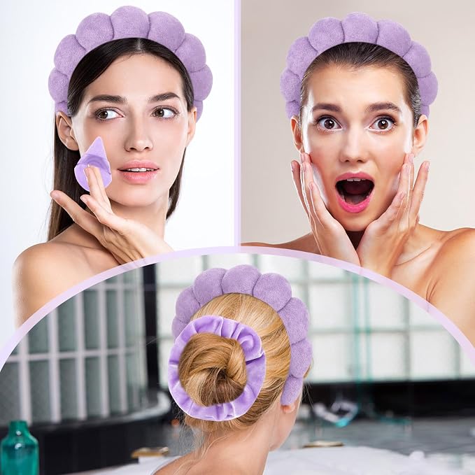 7Pc Puffy Spa Headband and Wristband Set - Image 5
