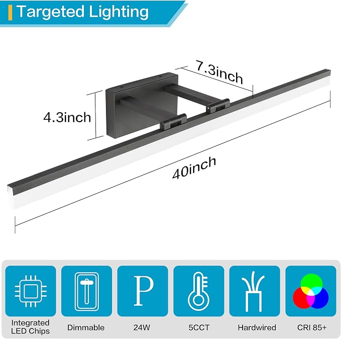 SOLFART Dimmable Matt Black Bathroom Vanity Light Light Fixtures - Image 4