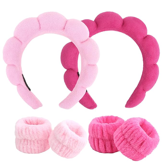 6Pcs Spa Headband and Wrist Washband Set, Skincare Makeup Headband, Sponge Face by ACO-UINT