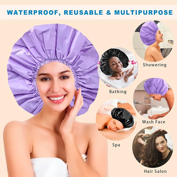 Jumbo Size Shower Cap 2 PCS Waterproof Shower Caps - Image 6