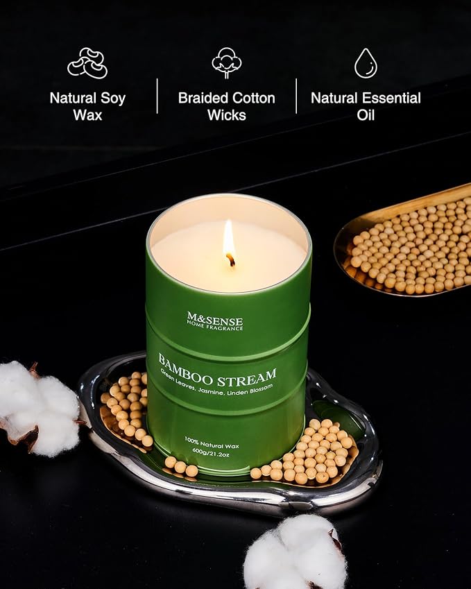 M&SENSE Bamboo Scented Candles Natural Non Toxic, Large Aromatherapy Candle - Image 4