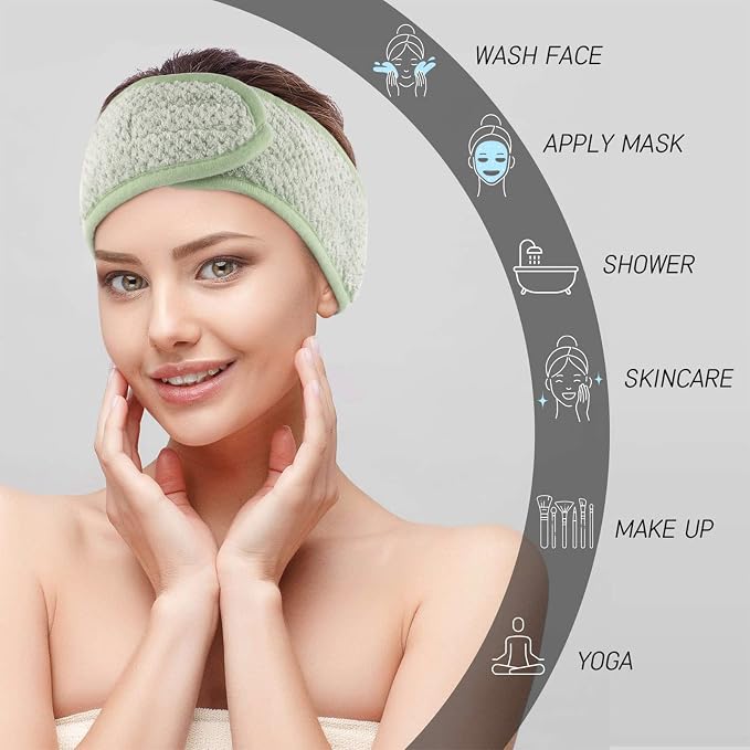 Whaline 4Pcs Spa Facial Headband Super Absorption Makeup Hair Wrap Adjustable - Image 4
