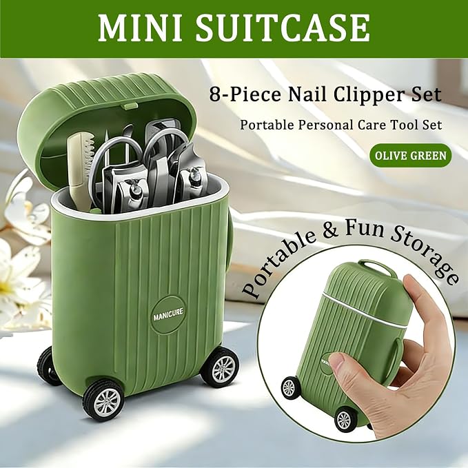 8-Piece Manicure Set in Mini Suitcase, Cute Travel Nail Clipper Kit - Image 7