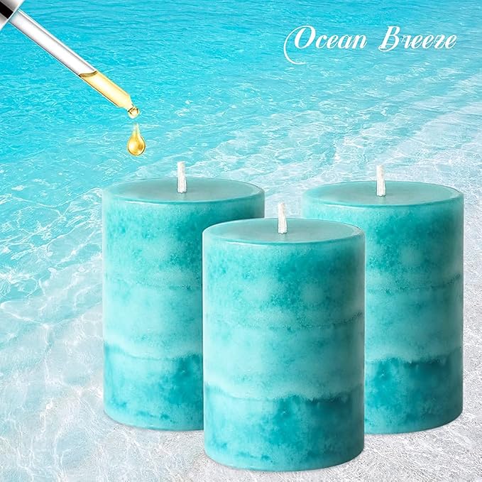 Pillar Candles Ocean Breeze Scented 3x4 inch Aqua Green Candle Clean Burning - Image 5