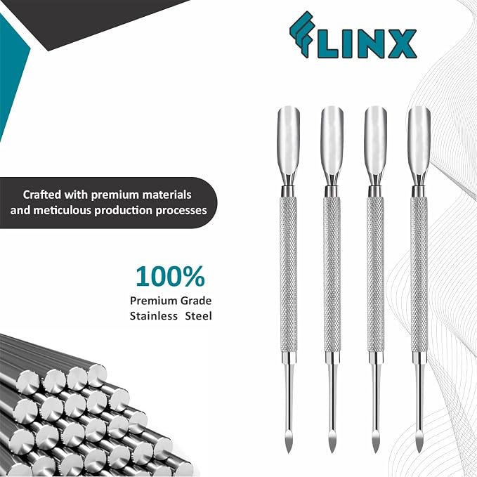 FLINX Metal Cuticle Pusher Tool 4 Pc Nail Manicure Tools Nail tools - Image 6