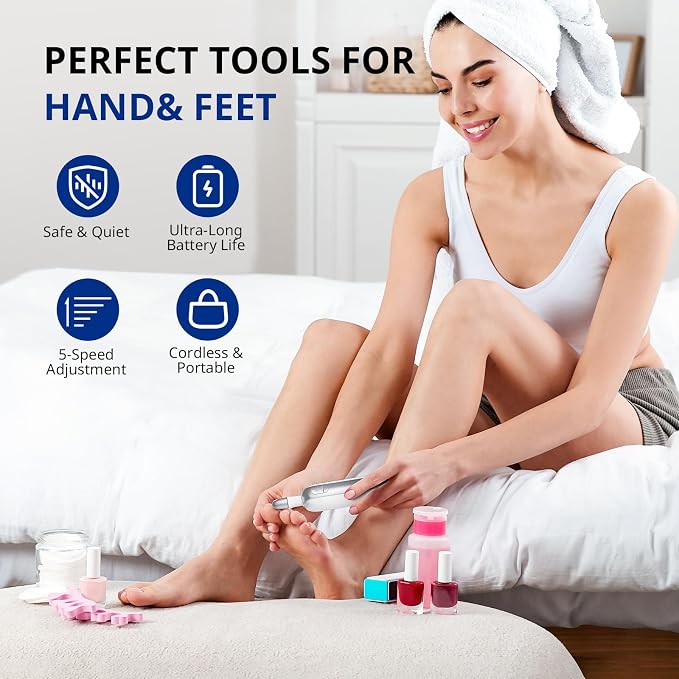 AIRSEE Professional Manicure Pedicure Kit, Cordless 6 in 1 Electric Nail File - Image 2