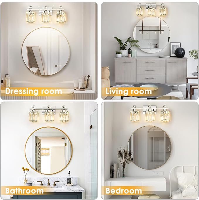 Crystal Bathroom Lighting Fixtures Over Mirror, 3 Light Chrome Brushed Nickel - Image 6