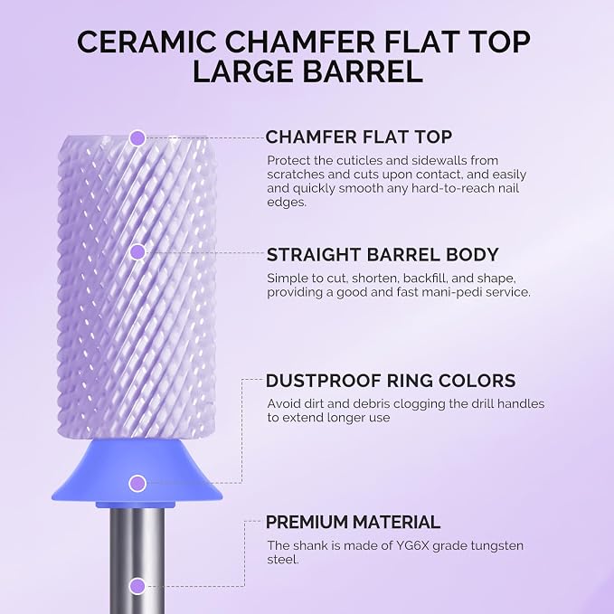 MelodySusie Ceramic Nail Drill Bits, 3/32'' Chamfer Flat Top Large Barrel Bits - Image 3