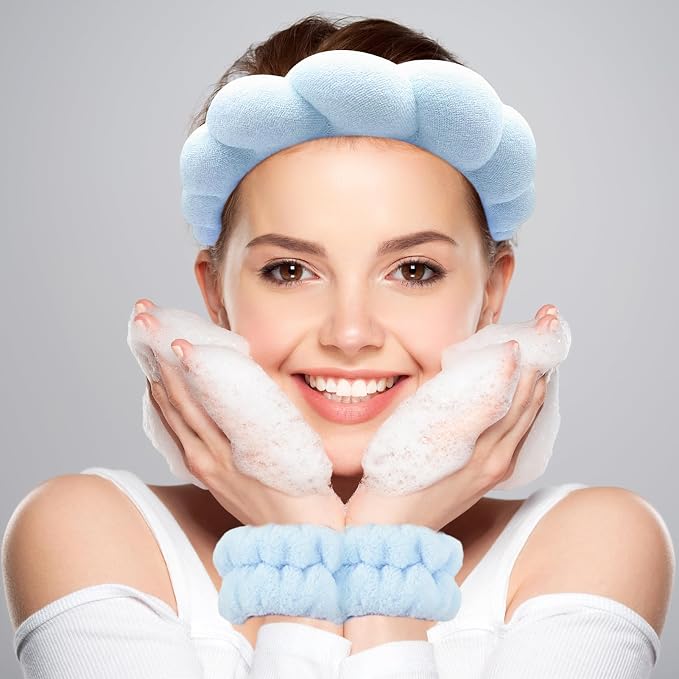 Zkptops Spa Headband for Washing Face Wristband Set Sponge Makeup Skin Care - Image 2