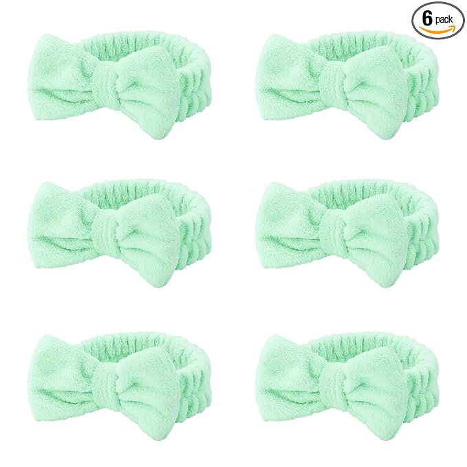 Casoty 6 Pcs Green Spa Headbands, Skin Care Headband, Soft Coral Fleece by Casoty