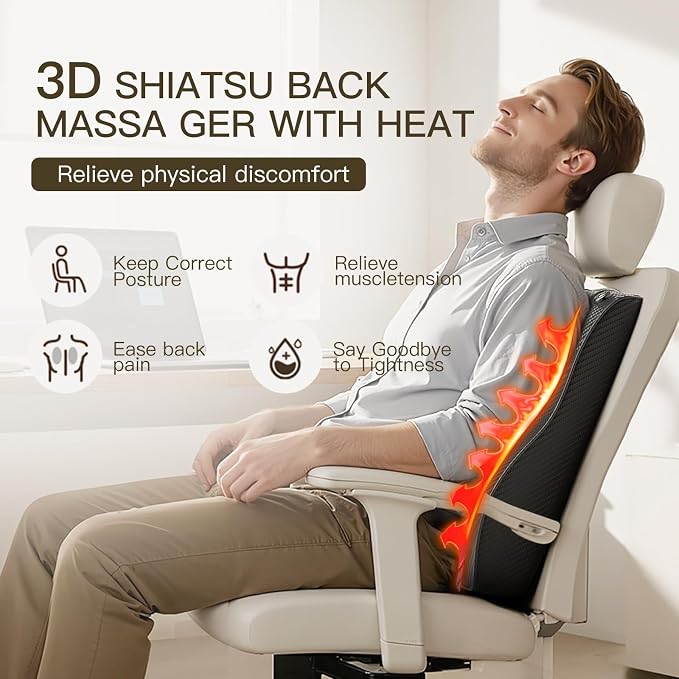 Back Massager with Heat, 4D Kneading Electric Massager - Image 7
