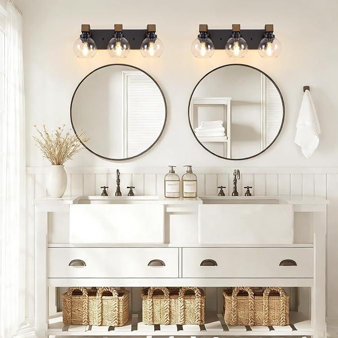 Farmhouse Bathroom Light Fixtures, 3-Light Rustic Wood Bathroom Lights Over - Image 6