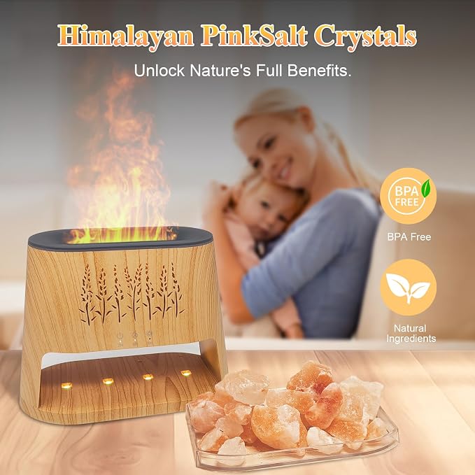 Fireplace Flame Diffuser & Himalayan Salt Lamp, 8 Colors Aromatherapy Diffuser - Image 3
