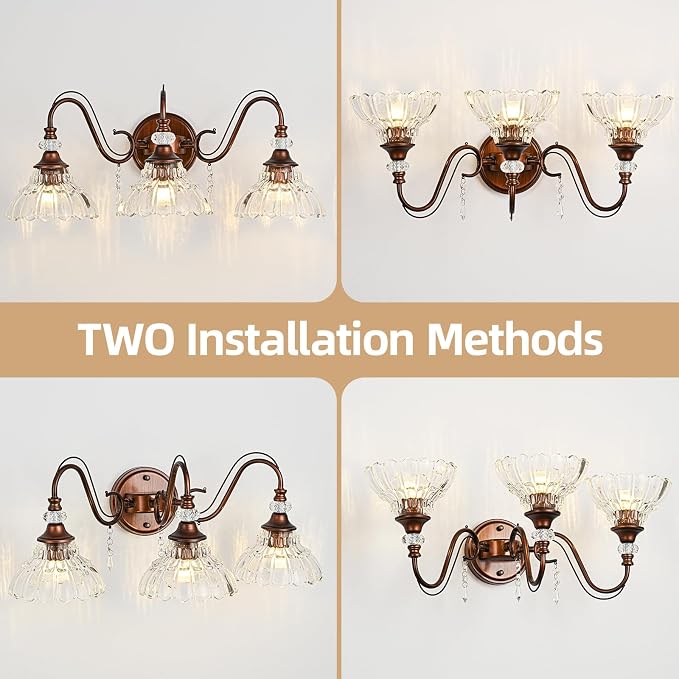 Vintage Bathroom Vanity Light, 3-Light Matte Antique Red Bronze Finish Wall - Image 3