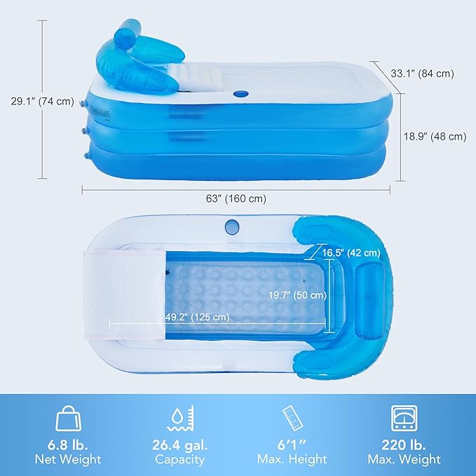 CO-Z Inflatable Bathtub with Electric Air Pump and Bath Pillow Headrest - Image 3