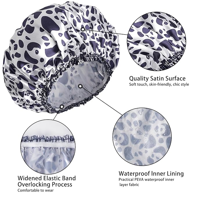 Shower Caps for Women, Double Layers Shower Cap Reusable Waterproof, Bathing - Image 4