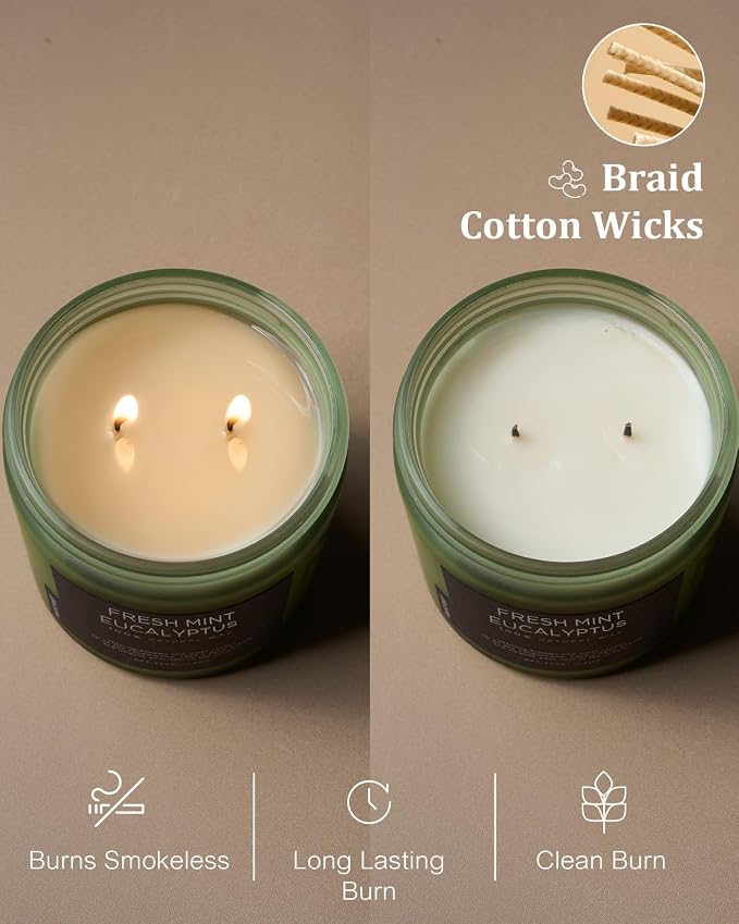 M&SENSE Eucalyptus & Mint Home Scented Candles, 11.6oz Organic Non Toxic Soy - Image 5