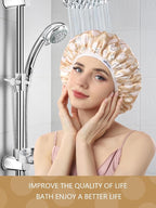 Years calm Terry Lined Shower Cap, Triple Layer Heart Motifs, Waterproof - Image 8