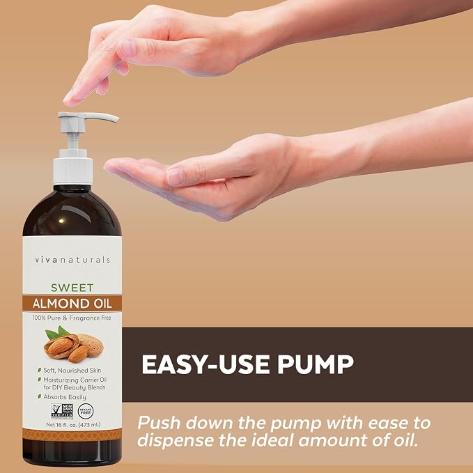 Viva Naturals Sweet Almond Oil, 16 fl. oz – Skin & Hair Moisturizer, Body & - Image 8