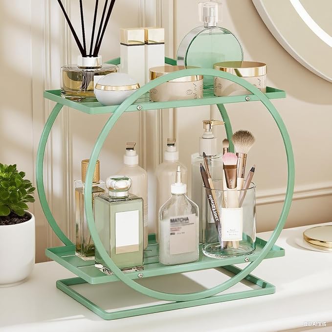 Green Perfume Organizer for Dresser, 2-Tier Bathroom Counter Organizers - Image 6
