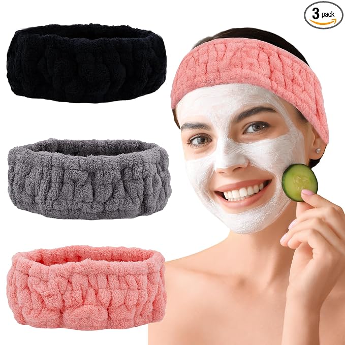 Microfiber Spa Headband 3-Pack, Soft Terry Cloth Headband by Unknown