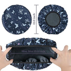 Blue Butterfly Print Satin Shower Cap, Three-Layer Terry Cloth Lined, - Image 2