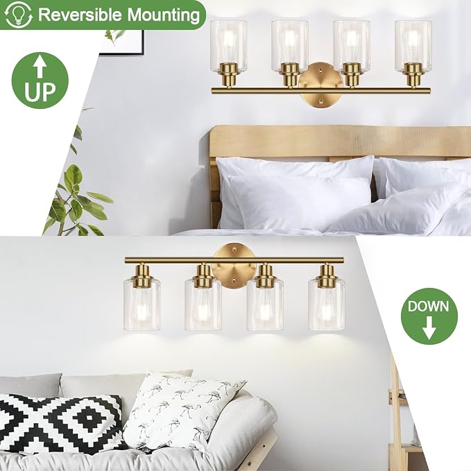4-Light Bathroom Light Fixtures, Brushed Gold Modern Vanity Lights Over Mirror - Image 6