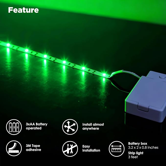 BestLuz Battery Powered LED Strip Lights 2X 3.33ft Flexible Green Light Strip - Image 3