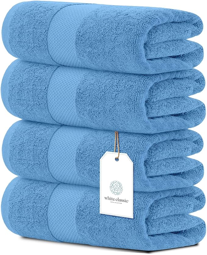 White Classic Luxury Bath Towels Set of 4 Large by WhiteClassic