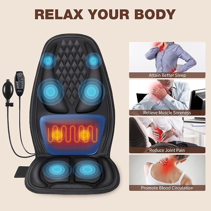 Back Massager with Heat, Massage Seat Cushion with 3D Back Support, 8 Vibrating - Image 4