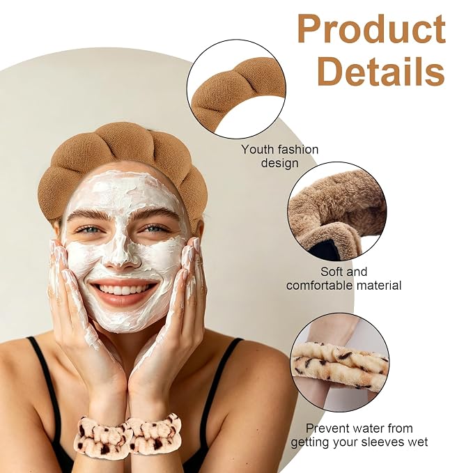 Zkptops 6Pcs Spa Headband for Washing Face Wristband Set Sponge Makeup Skincare - Image 3