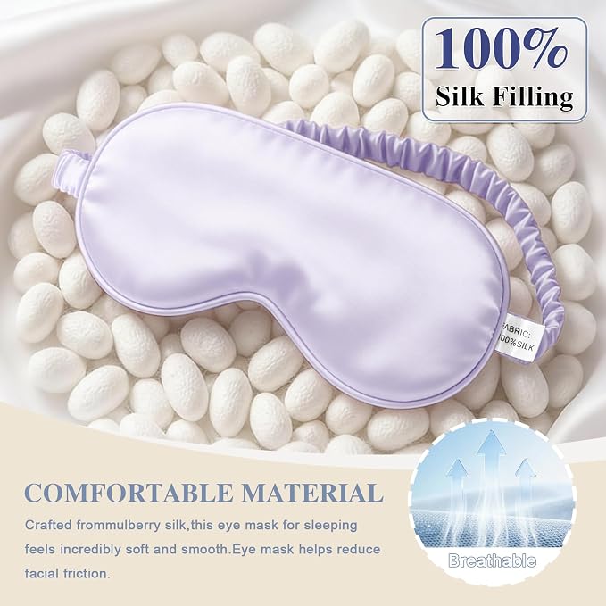 Silk Sleep Mask, Eye Mask for Sleep Women Men, Mulberry Sleeping Mask - Image 3
