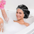 2 PCS Shower Cap Waterproof Double Layer Elastic Adjustable Reusable Hair Bath - Image 7